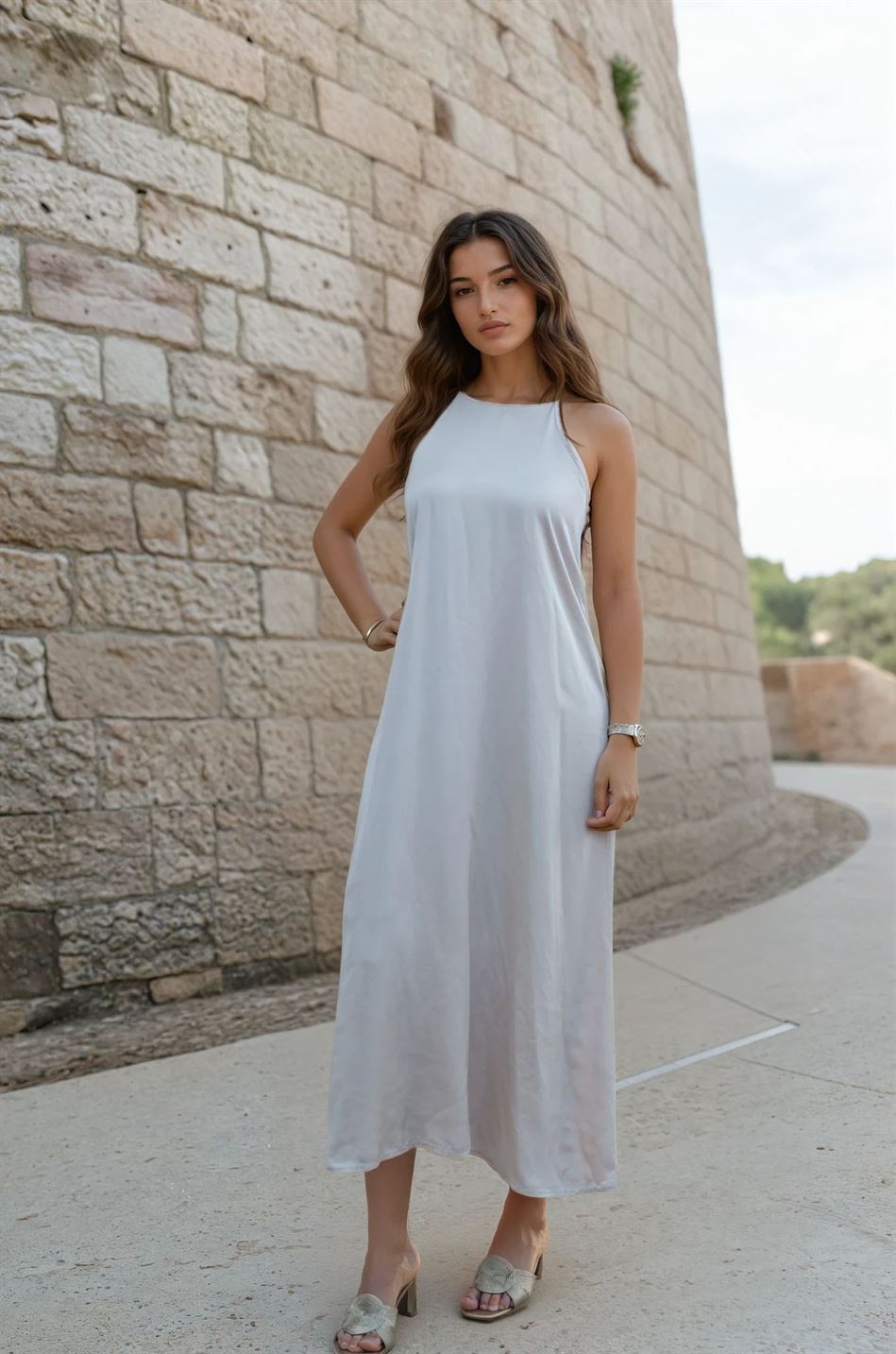 Long viscose dress with thin straps db13772vs