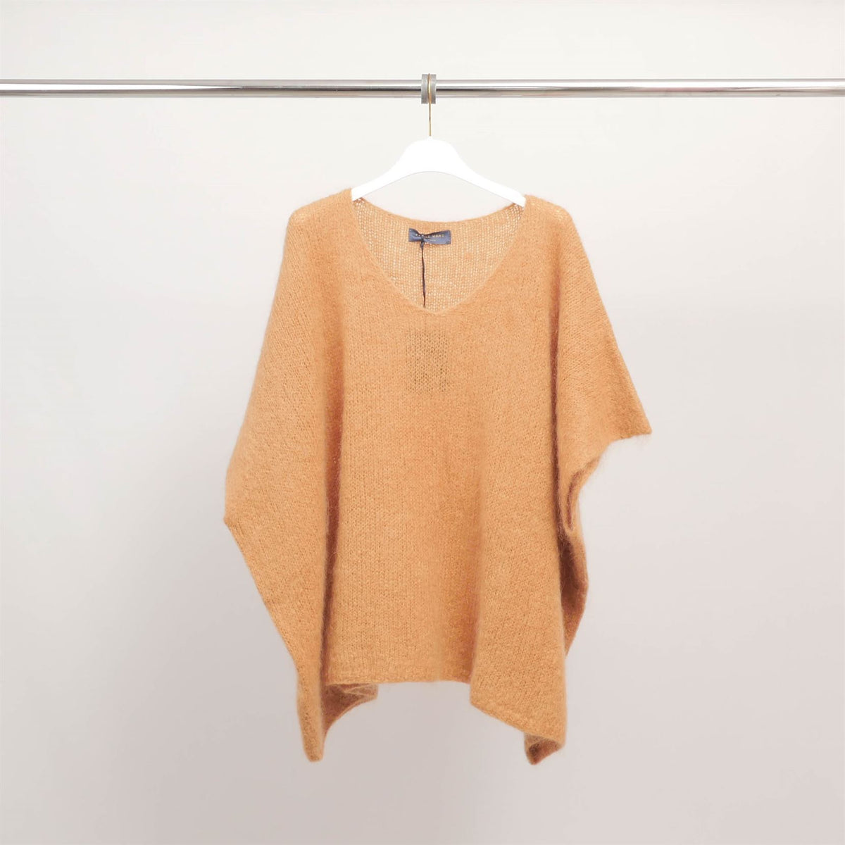 Oversized v neck knitted poncho mcl24036