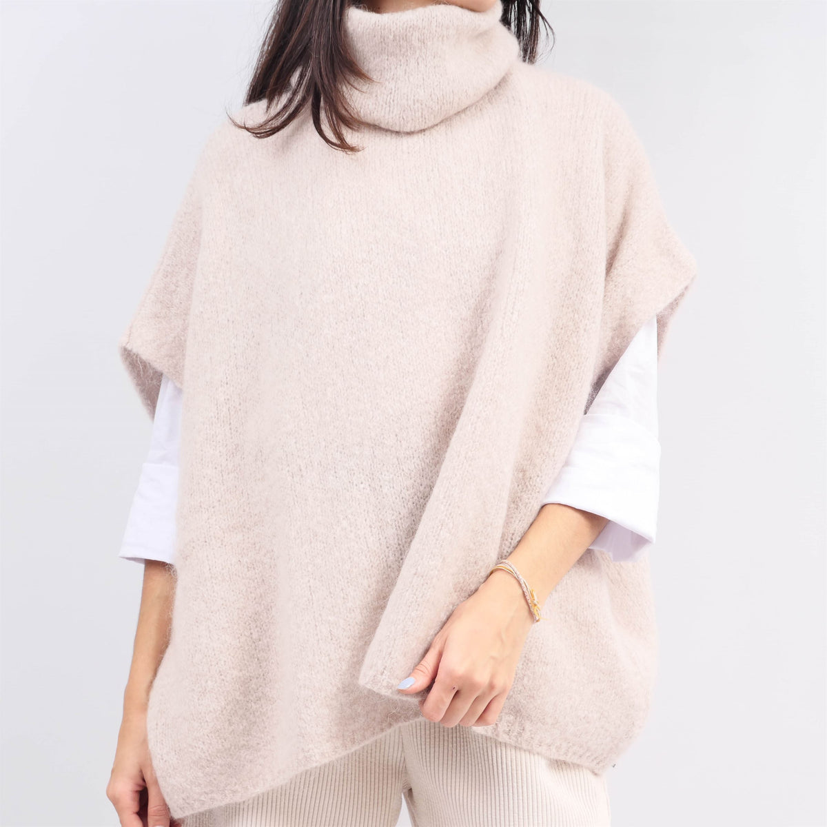 Oversized soft knit turtleneck poncho mcl23100