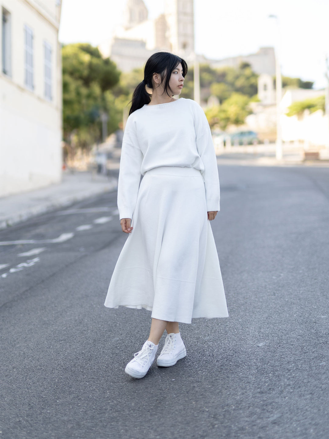 Jupe midi en maille fluide évasée DSY9103