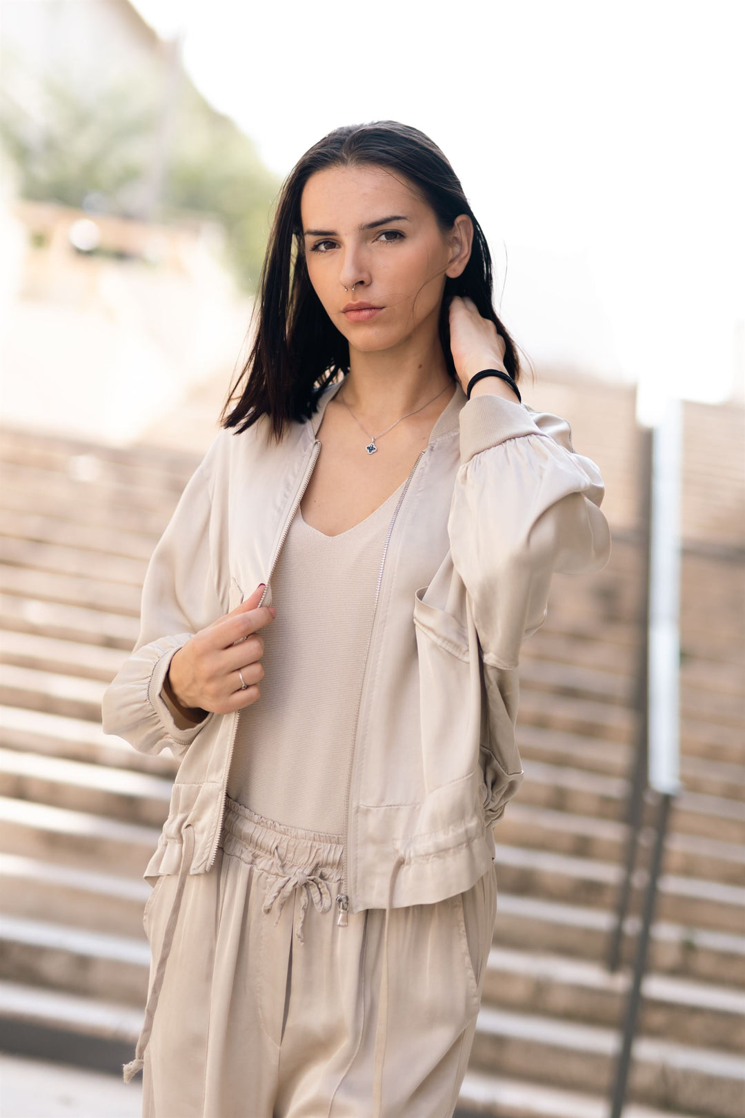 Satin zip-up bomber jacket DB93021VS