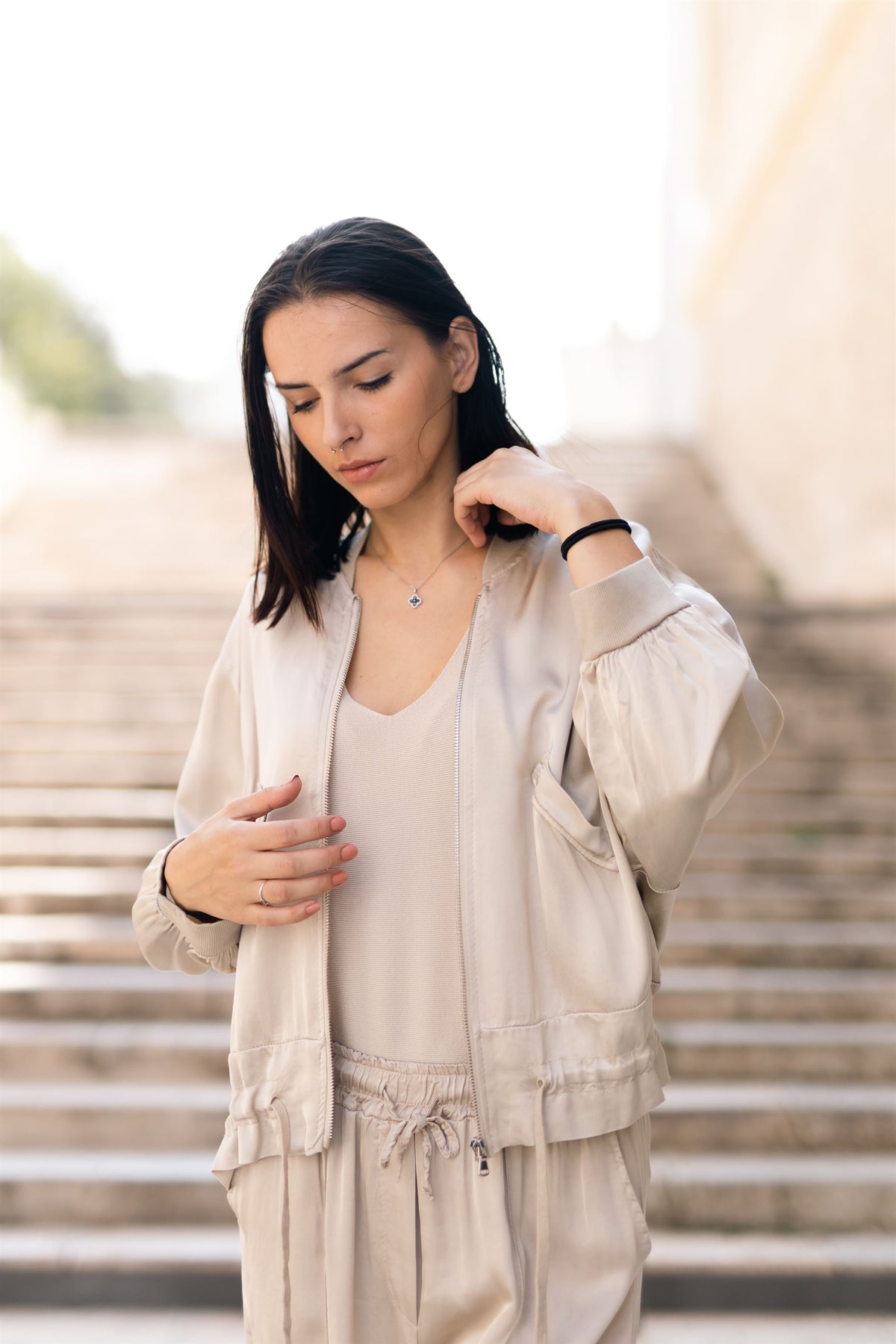 Satin zip up bomber jacket db93021vs