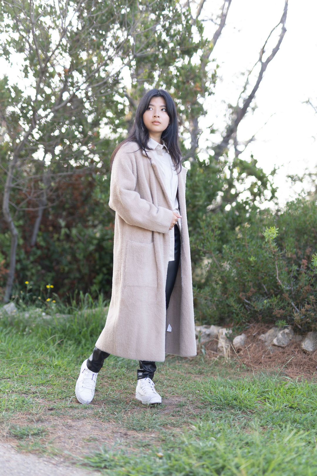 Ultra-soft plush knit long coat DSY2308