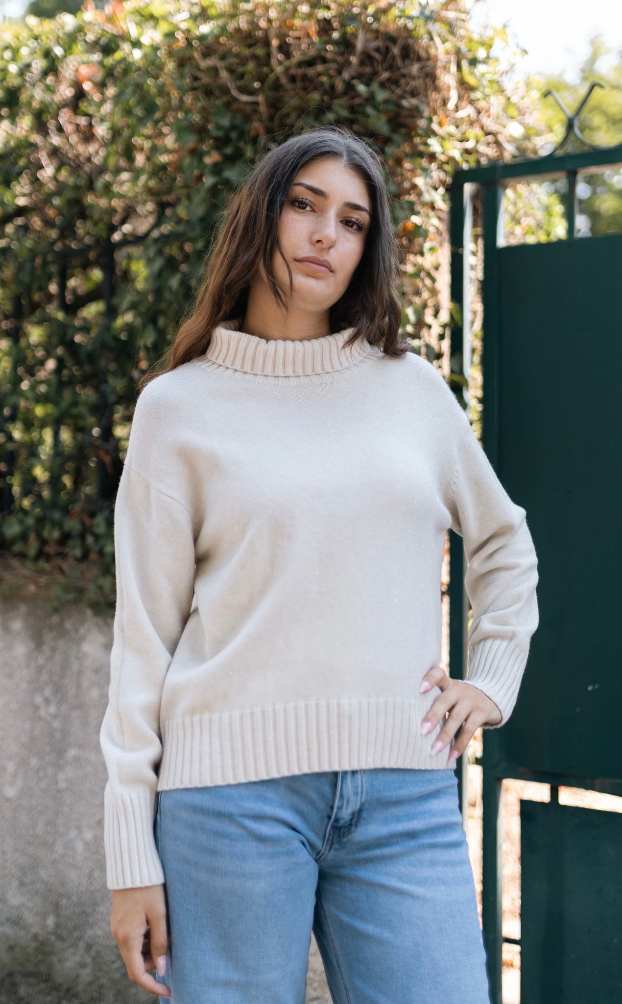 Pull col roulé avec fils brillants DSY9492
