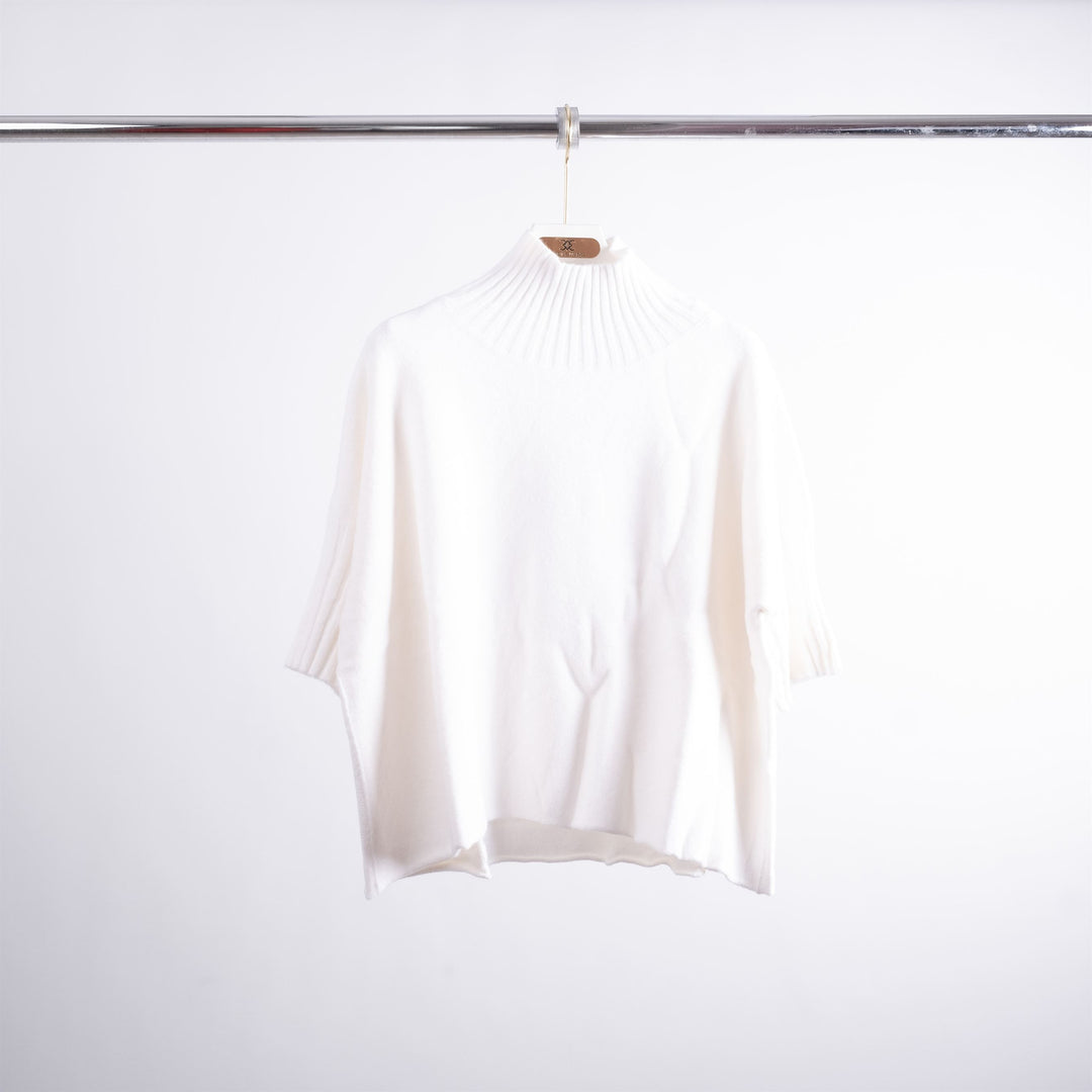 Oversized ribbed turtleneck sweater with short sleeves YF370164