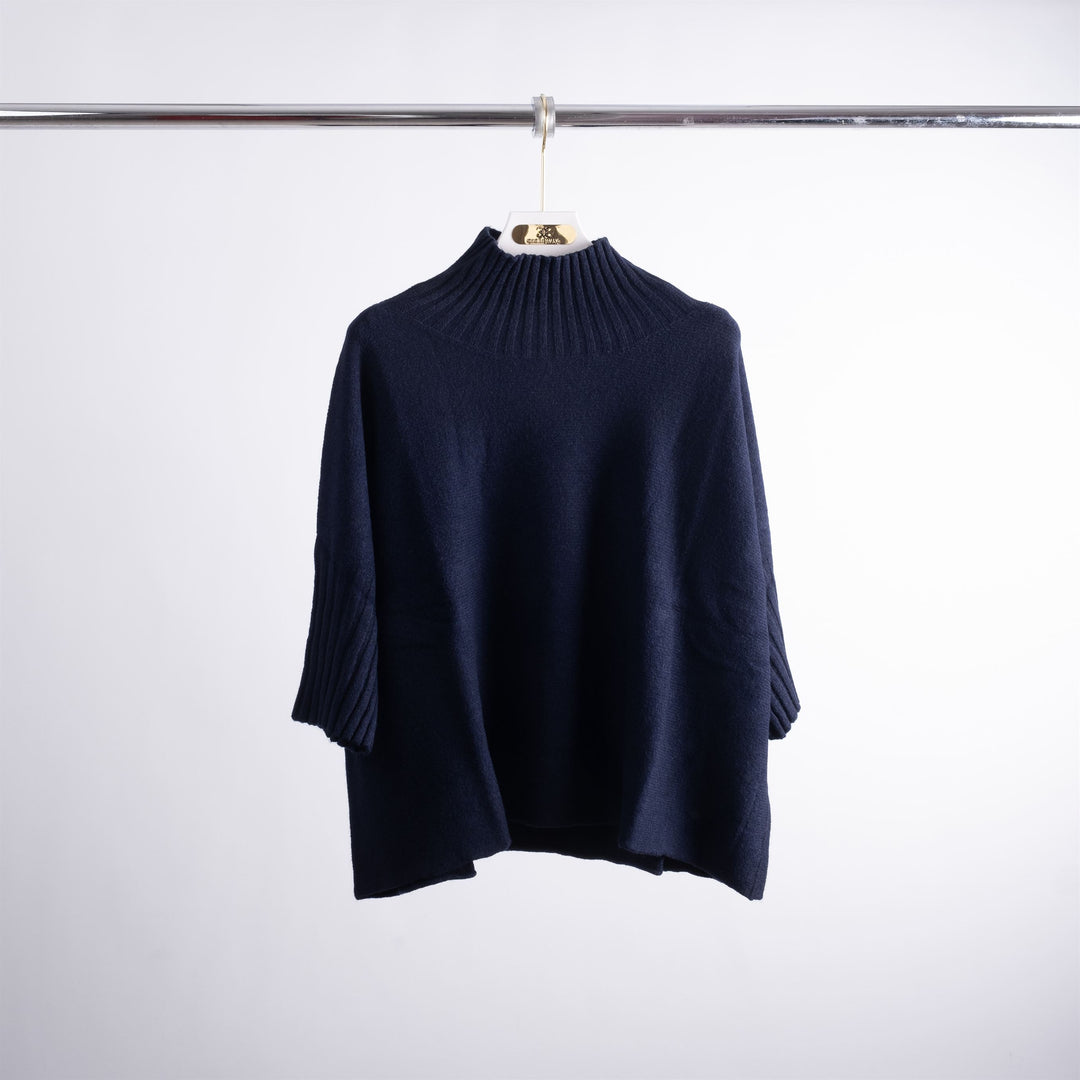 Oversized ribbed turtleneck sweater with short sleeves YF370164