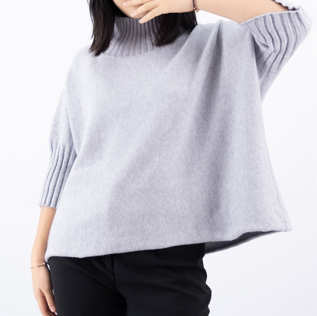 Oversized ribbed turtleneck sweater with short sleeves YF370164