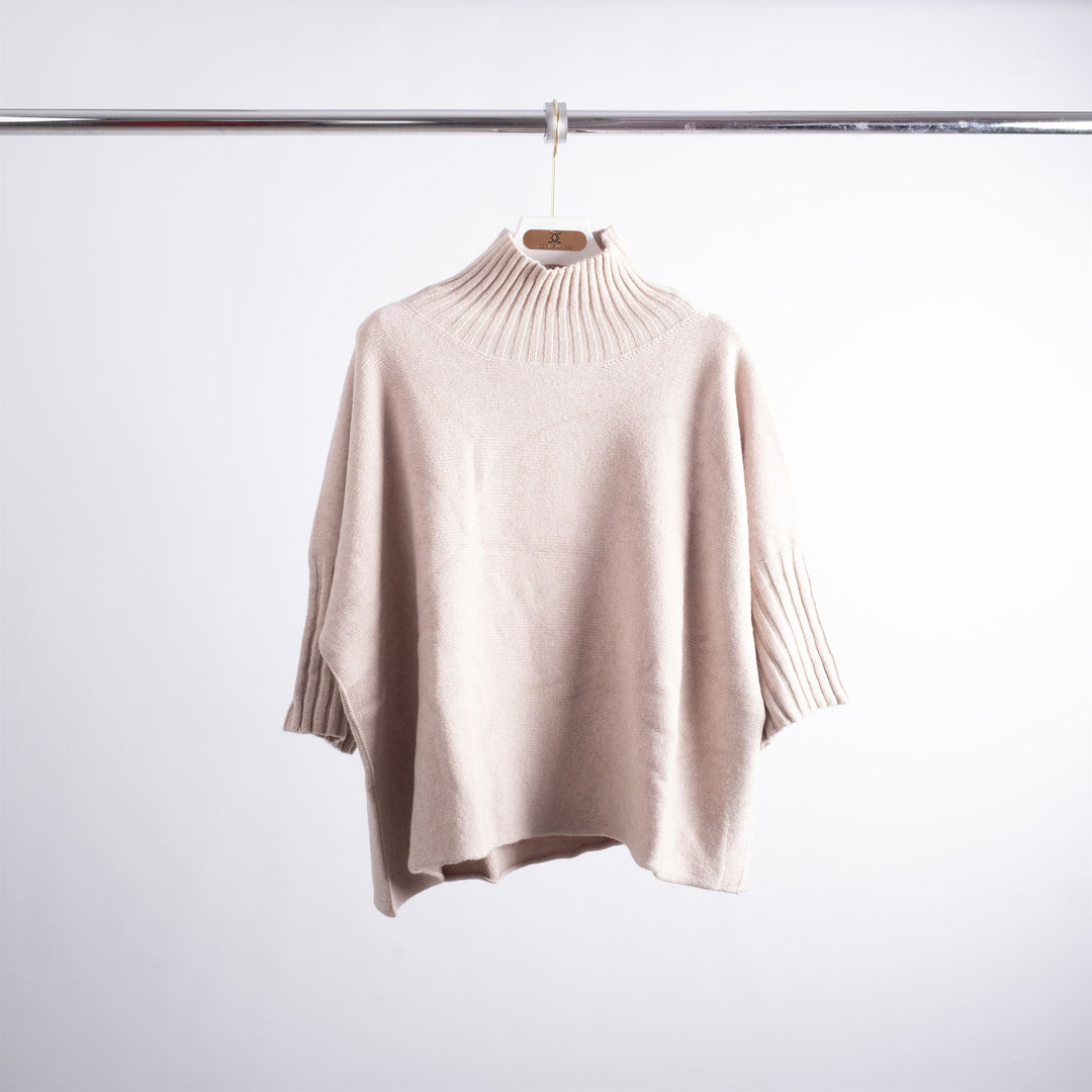 Oversized ribbed turtleneck sweater with short sleeves YF370164
