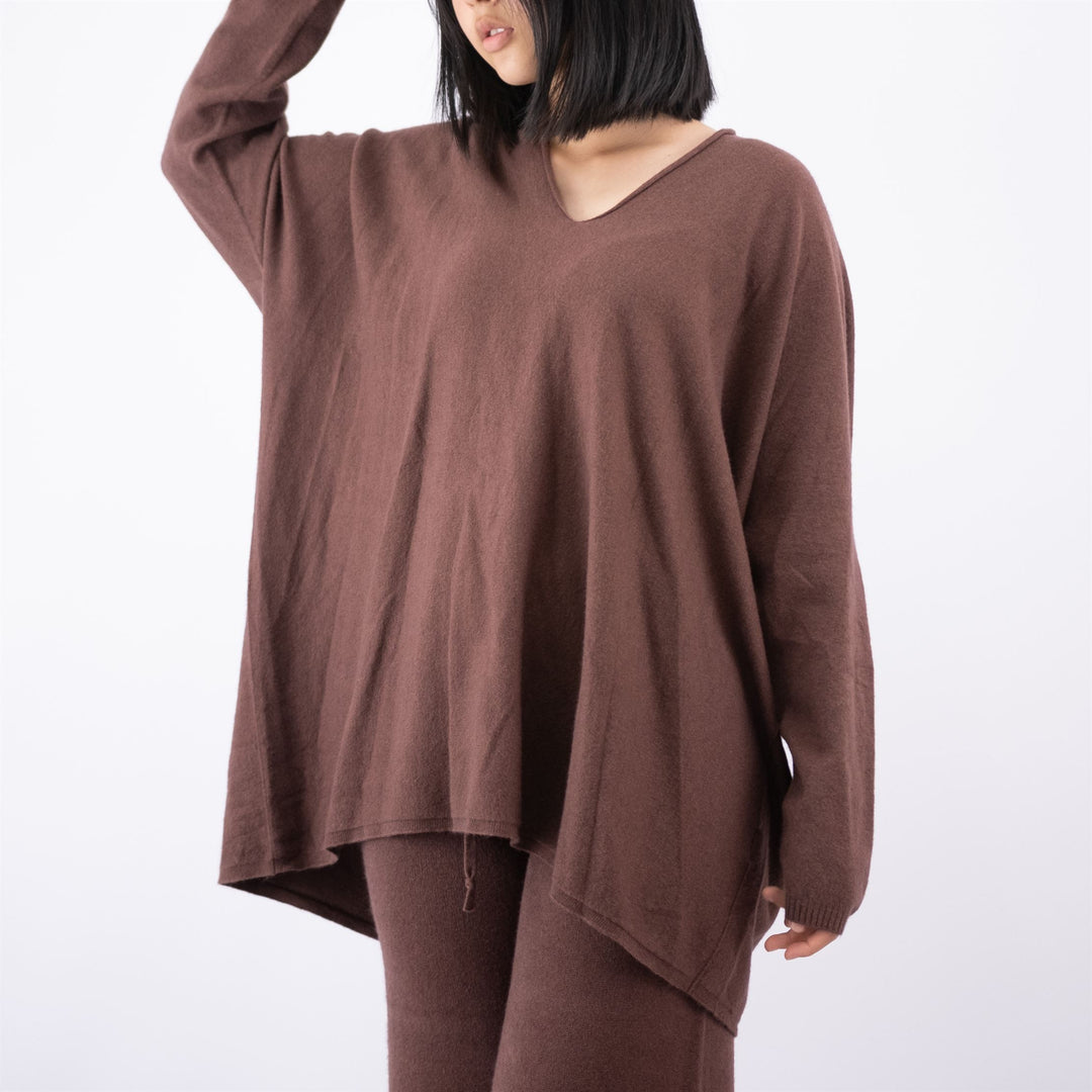 Oversized soft knit V-neck sweater YF12022