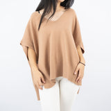 Sleeveless V-neck poncho in soft knit YF67035