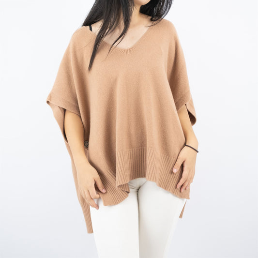 Poncho col V sans manches en maille douce YF67035