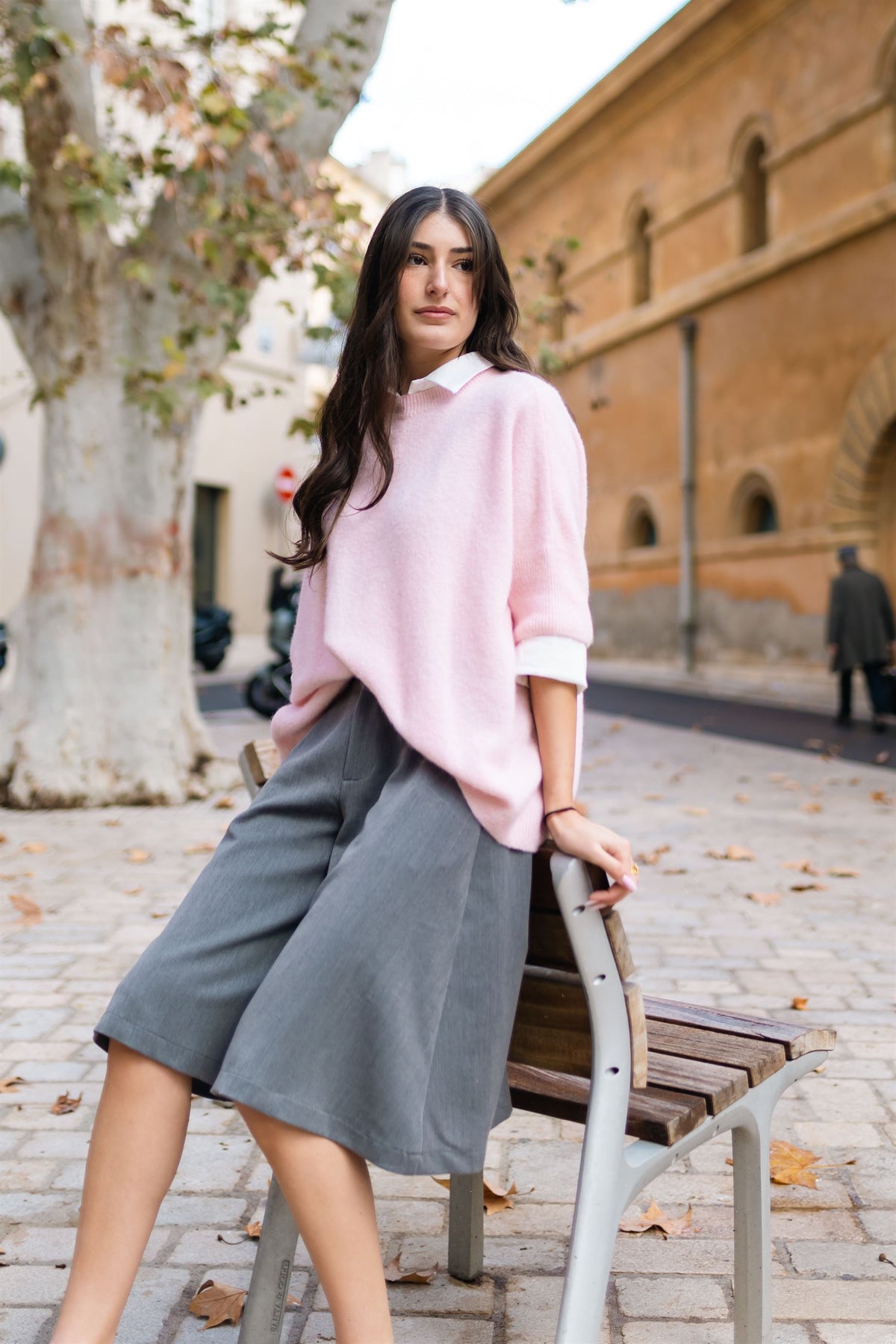 Oversized short sleeved fluffy knit sweater mcl24616