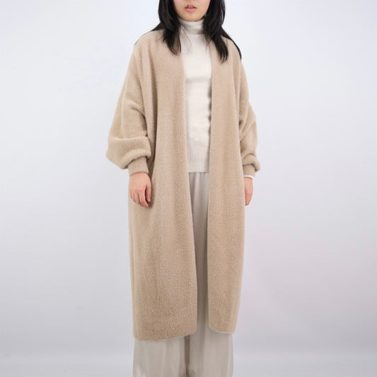 Manteau long en maille duveteuse sans fermeture DSY2128