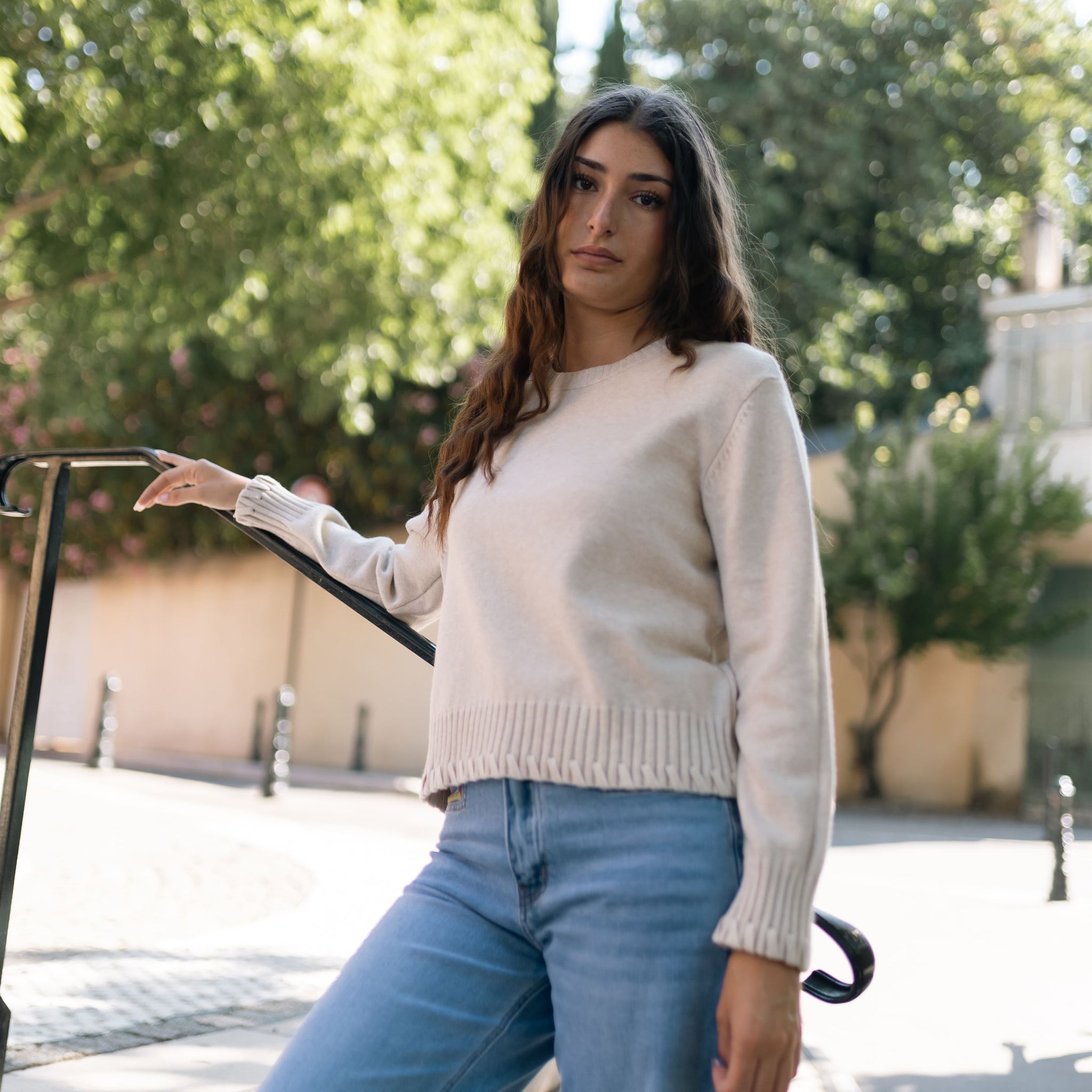 Pull col rond en maille côtelée HY25085