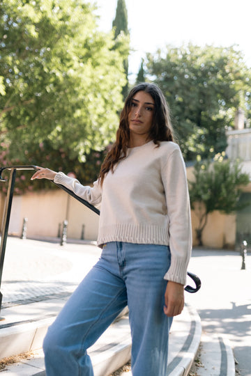 Pull col rond en maille côtelée HY25085