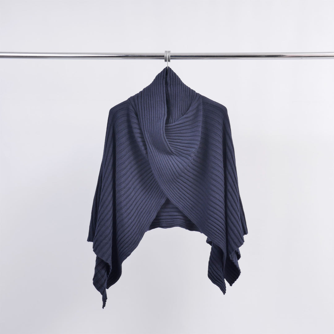 Asymmetrical ribbed poncho in soft knit DSY8933