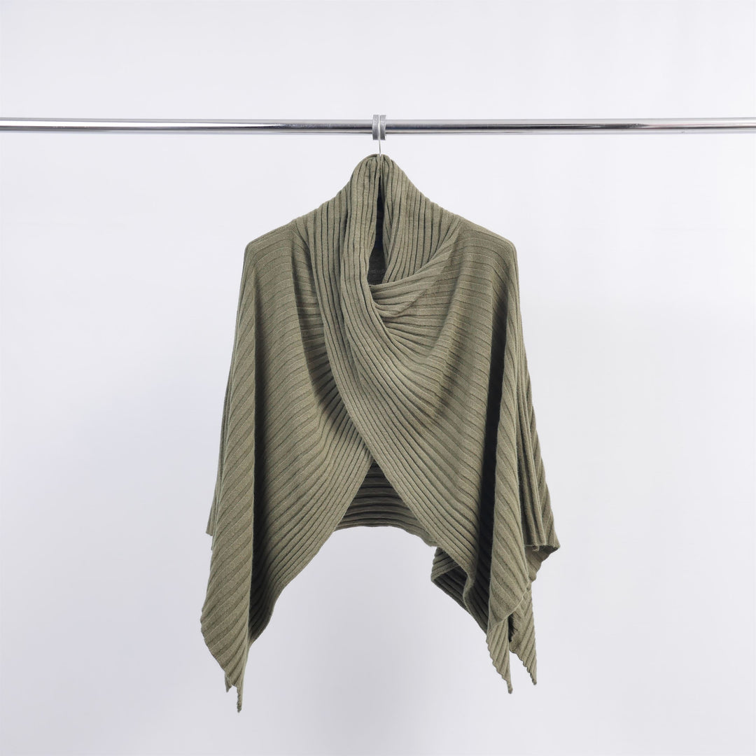 Asymmetrical ribbed poncho in soft knit DSY8933