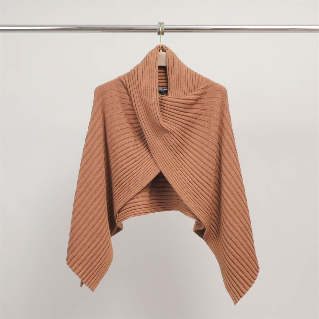 Asymmetrical ribbed poncho in soft knit DSY8933