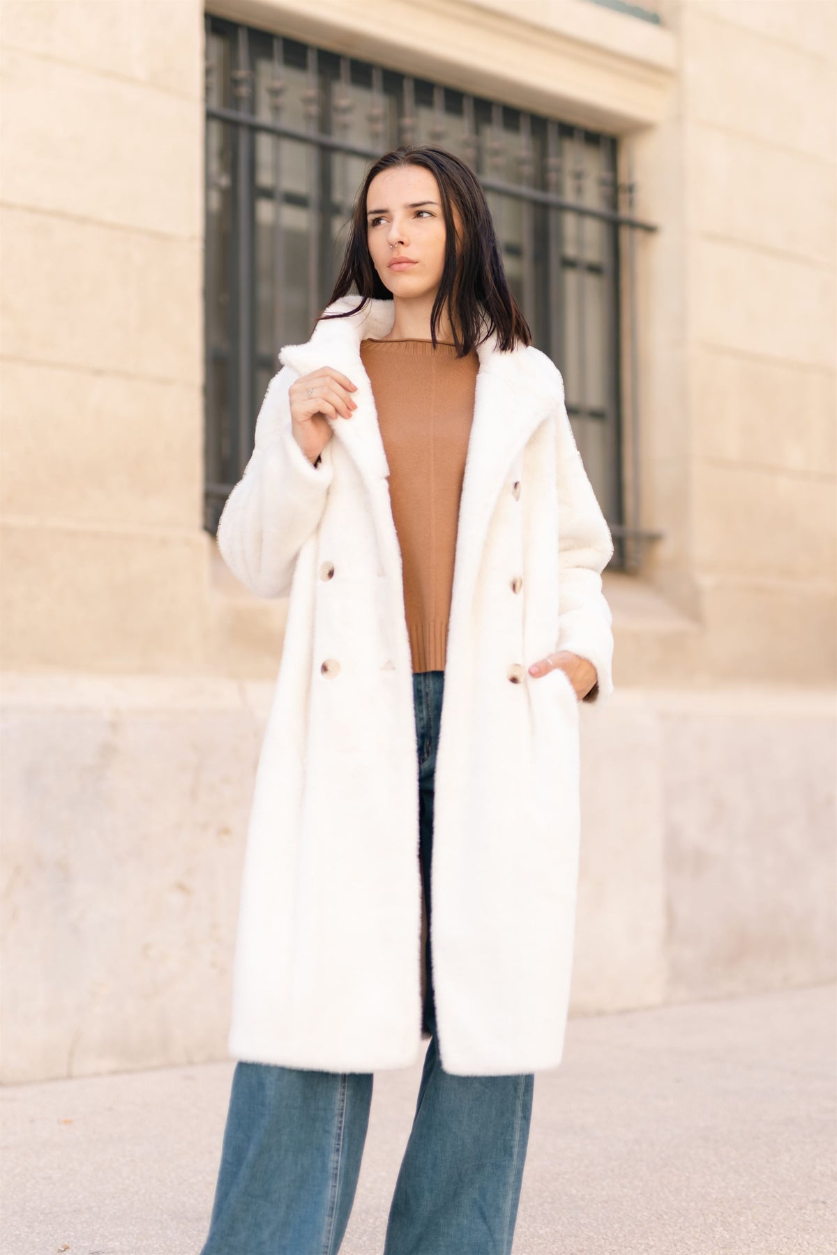 Long double breasted faux fur coat dsy2174