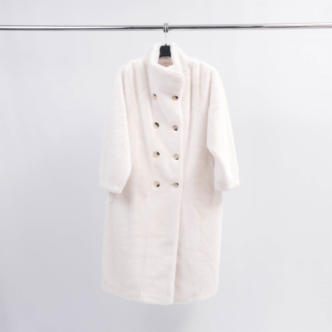 Manteau long croisé en fausse fourrure DSY2174