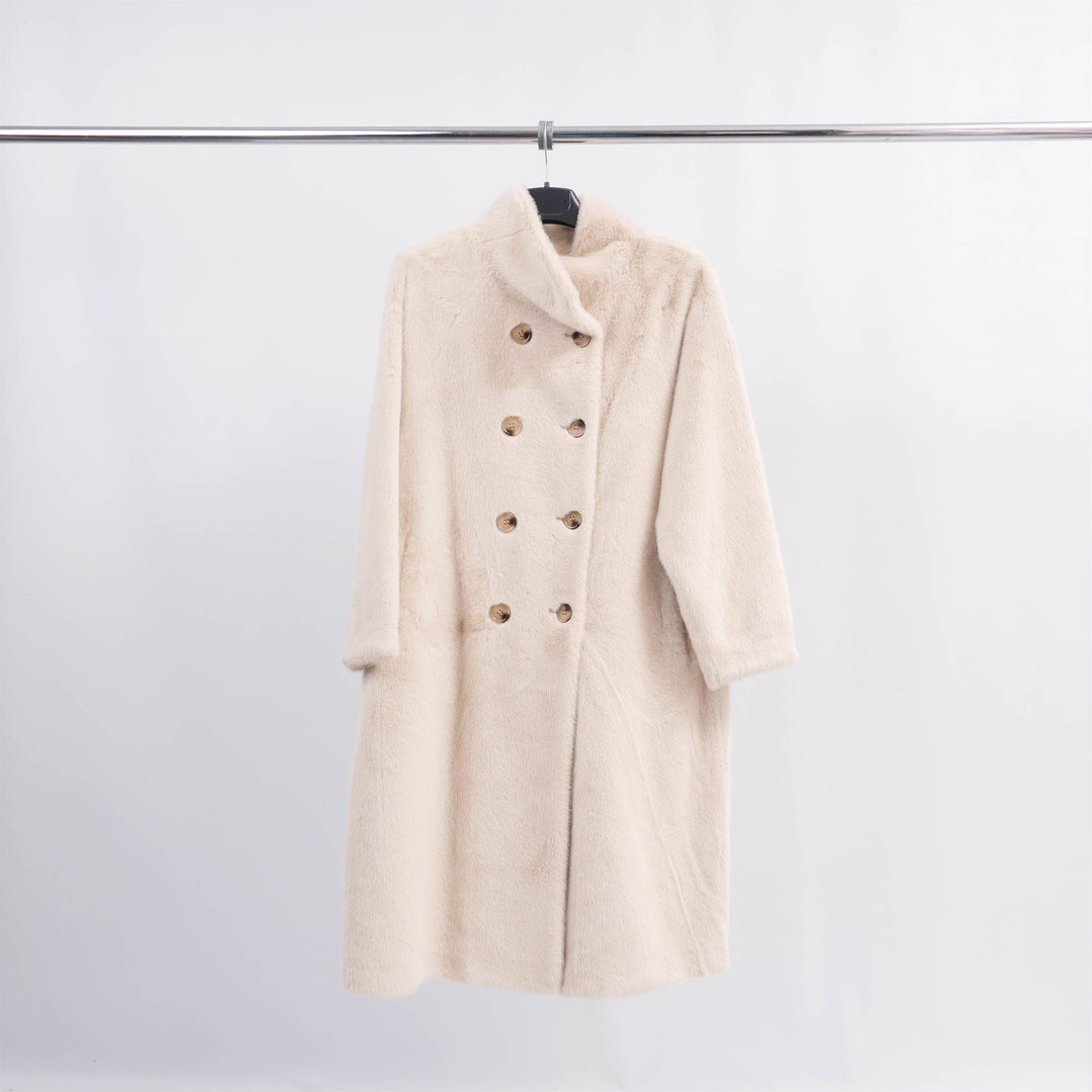 Manteau long croisé en fausse fourrure DSY2174