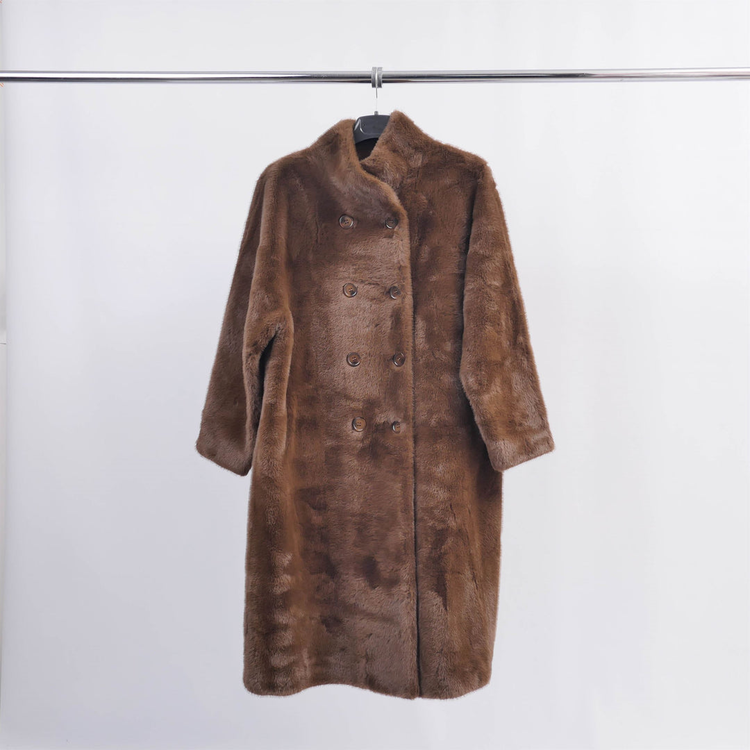 Manteau long croisé en fausse fourrure DSY2174