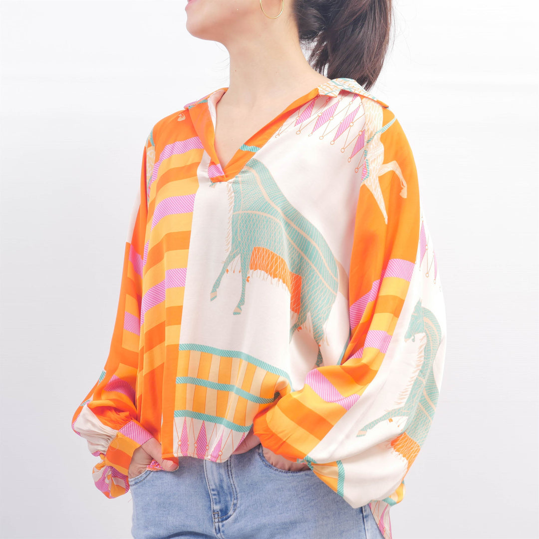 KD7365VS-20 Equestrian Print Flowy Tunic