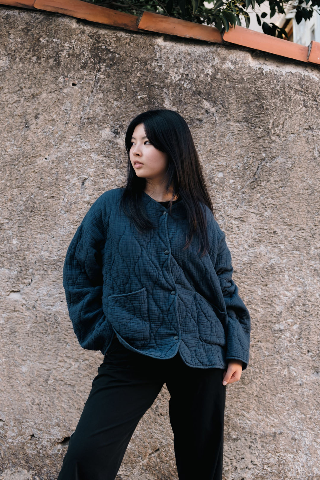 Quilted jacket with round neck and snap buttons KD9060-3