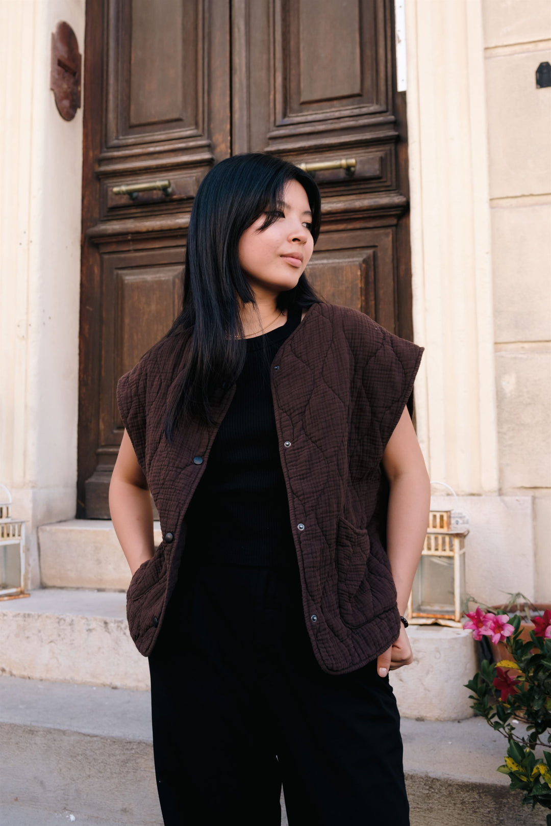 KD8651-3 Sleeveless Quilted Vest with Round Neck