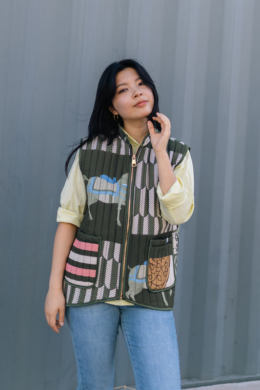 Veste matelassée sans manches imprimé cheval KD9901-15