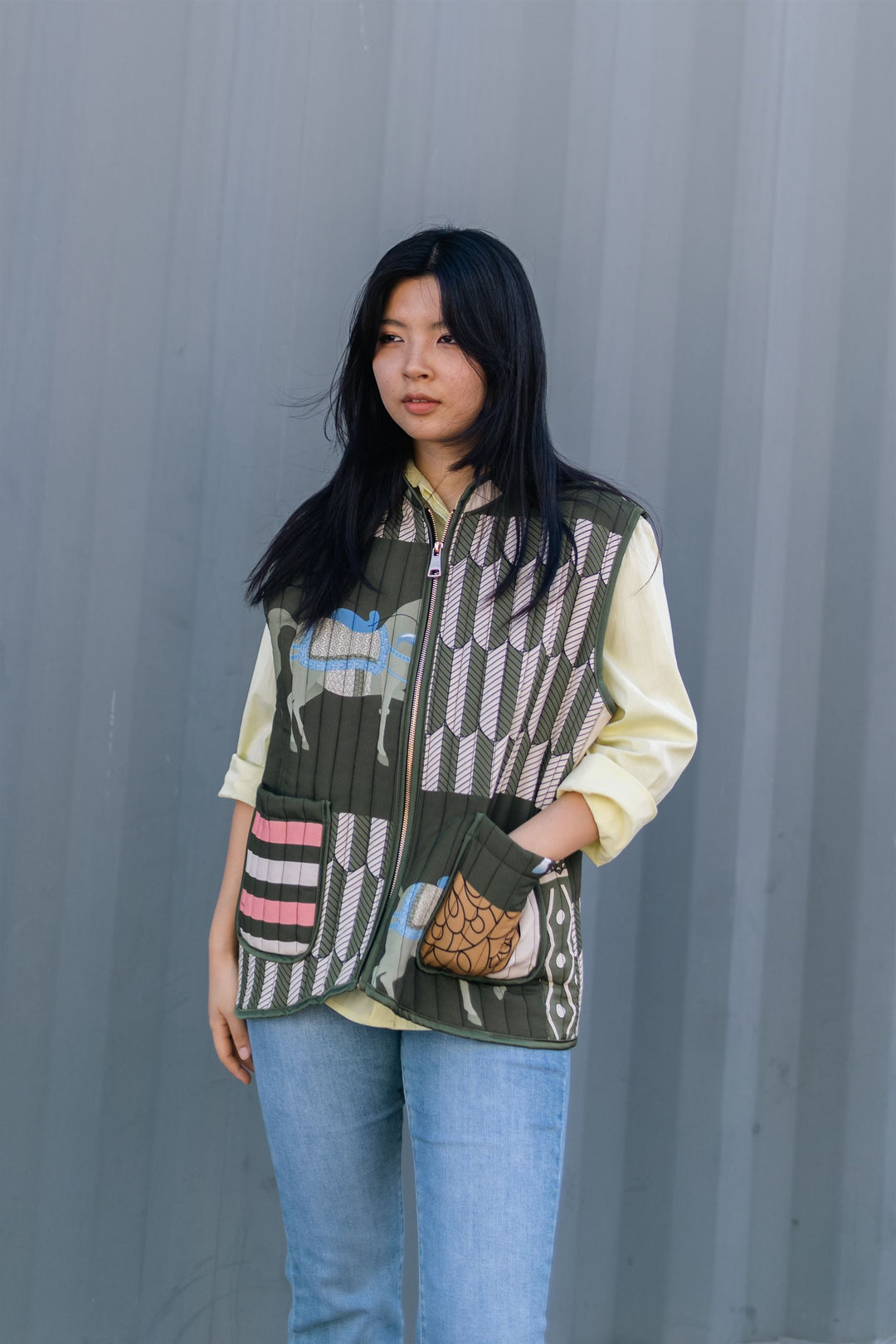 Horse print sleeveless quilted vest KD9901-15