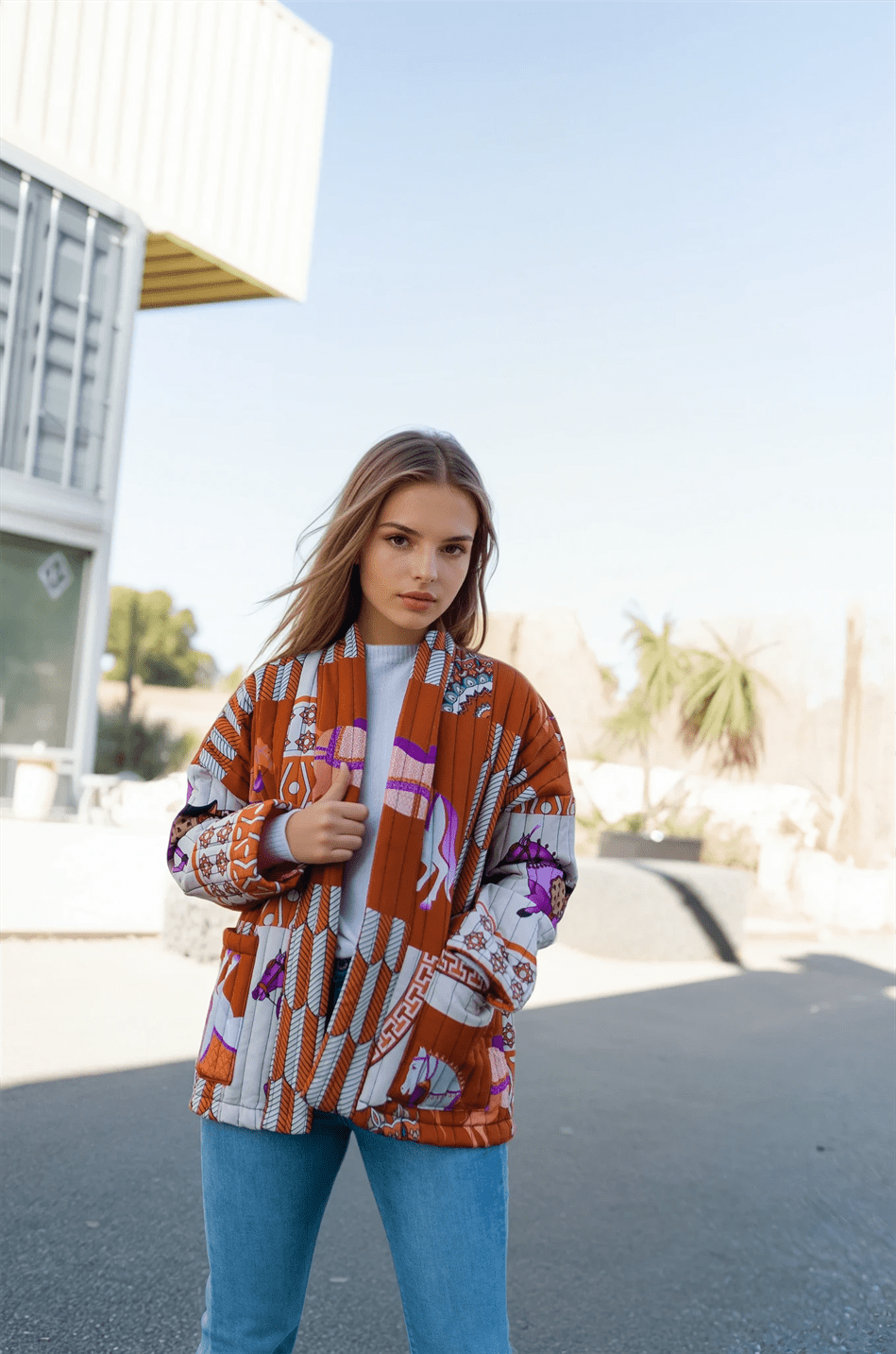 Horse print quilted kimono jacket KD7280-15