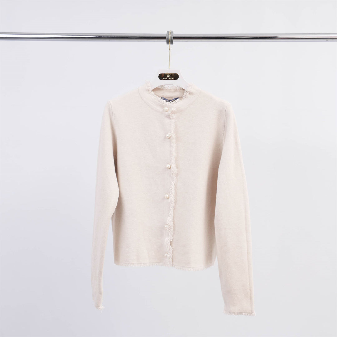 Round neck cardigan jacket with pearl buttons HY86060