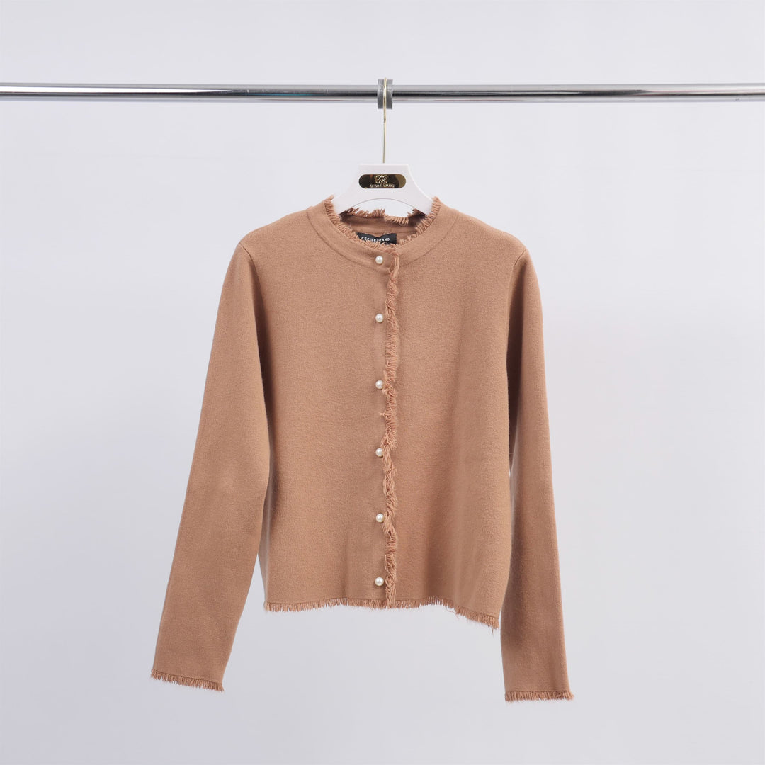 Round neck cardigan jacket with pearl buttons HY86060