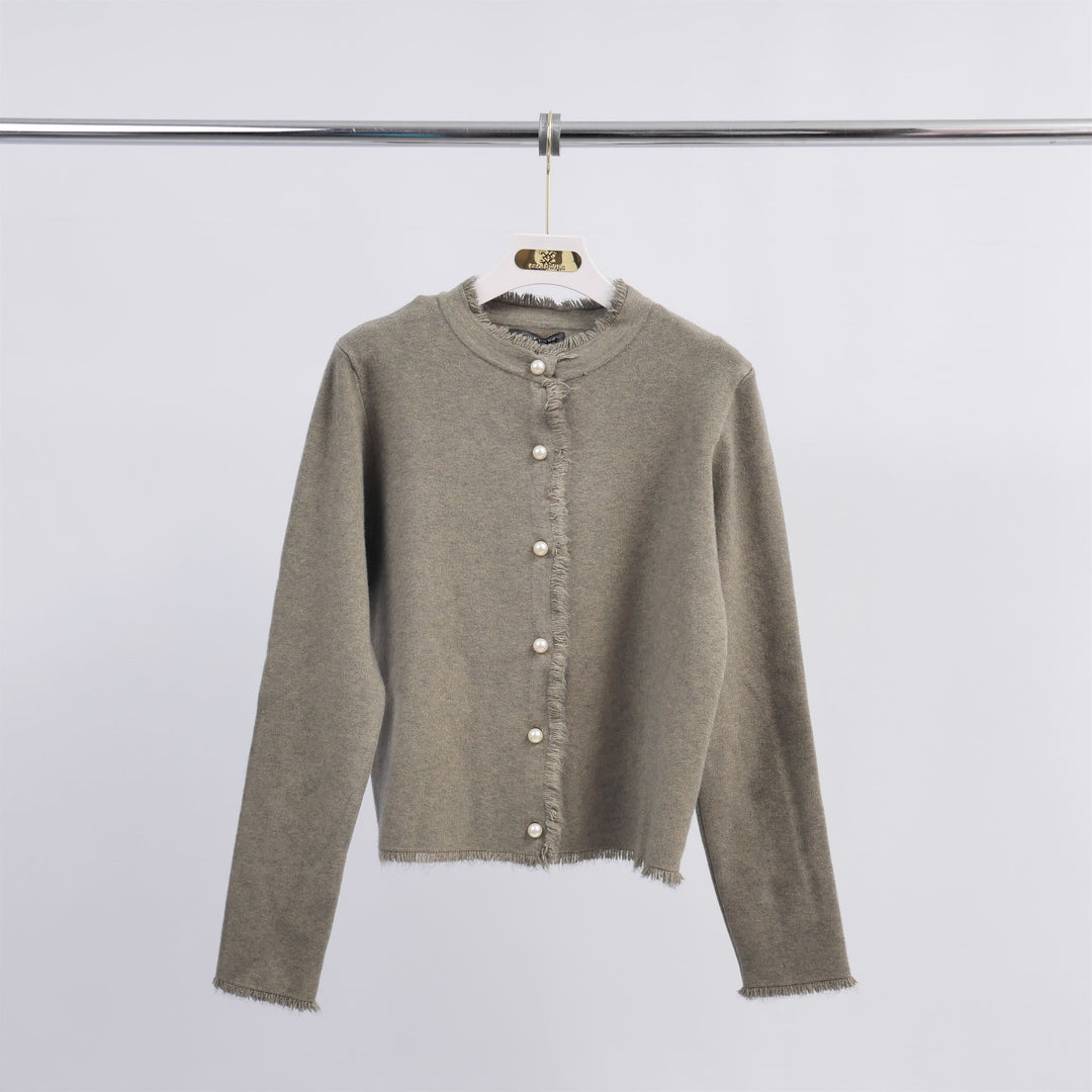Round neck cardigan jacket with pearl buttons HY86060