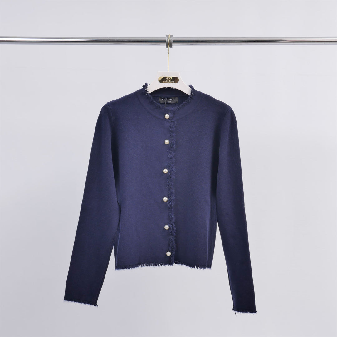 Round neck cardigan jacket with pearl buttons HY86060