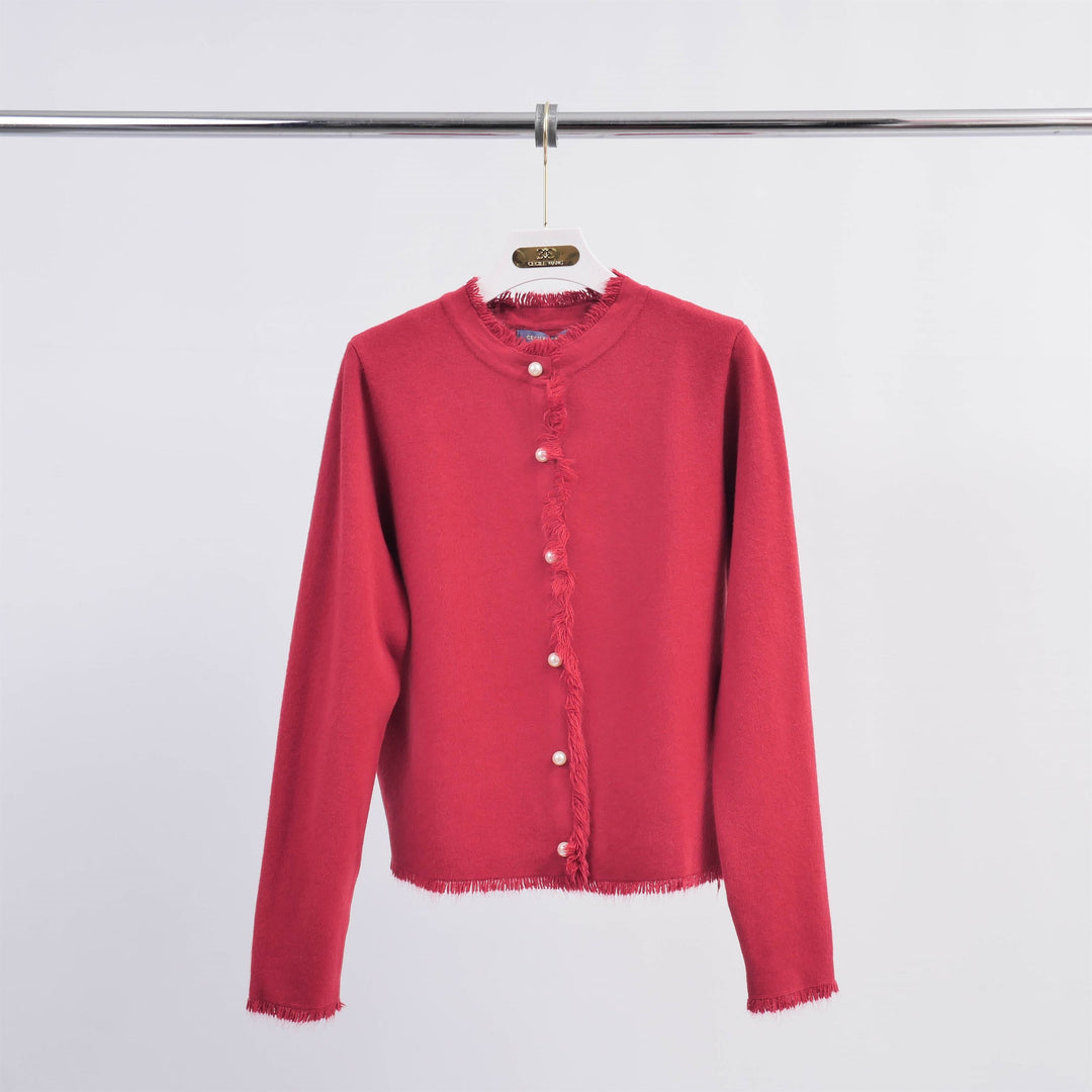 Round neck cardigan jacket with pearl buttons HY86060