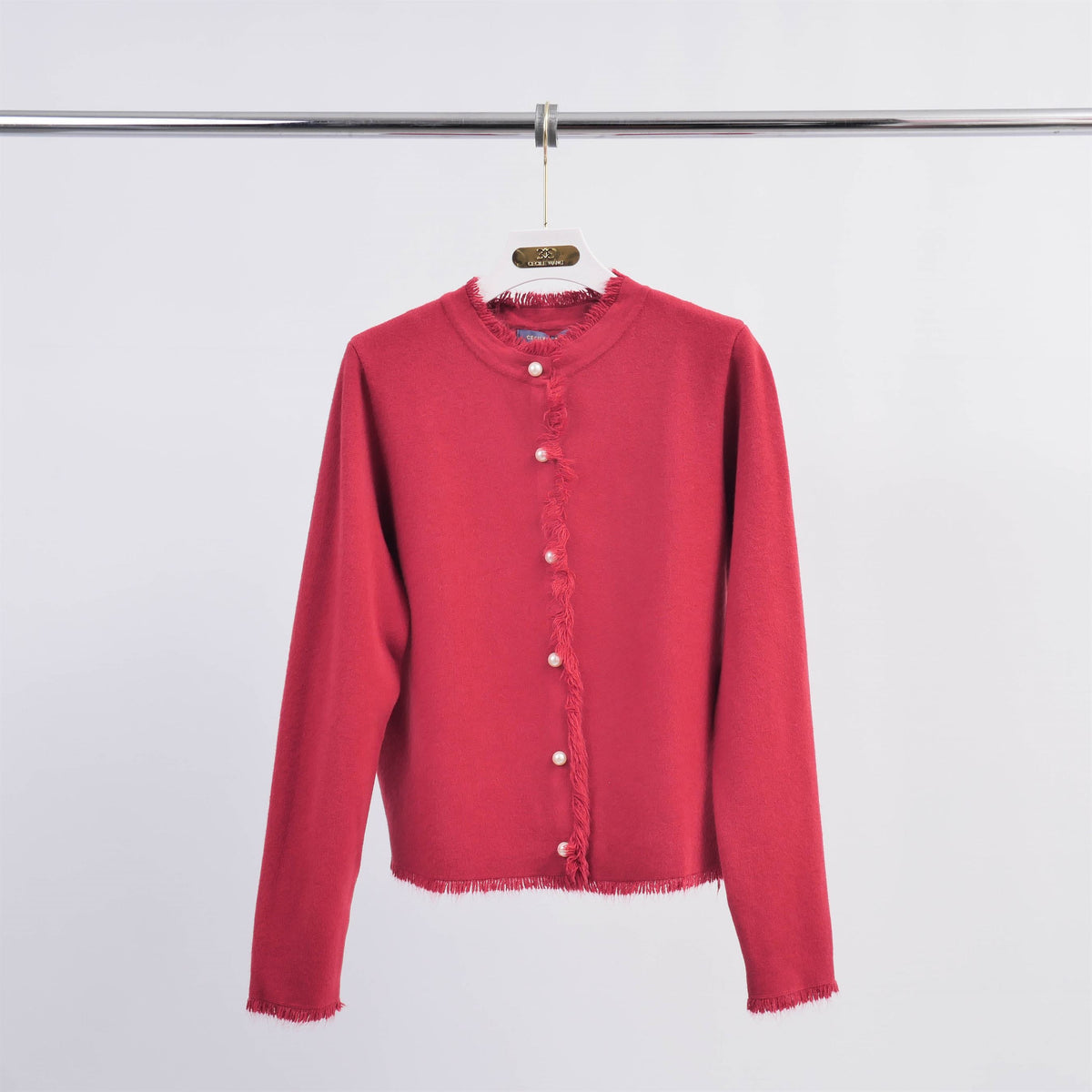 Round neck cardigan jacket with pearl buttons hy86060