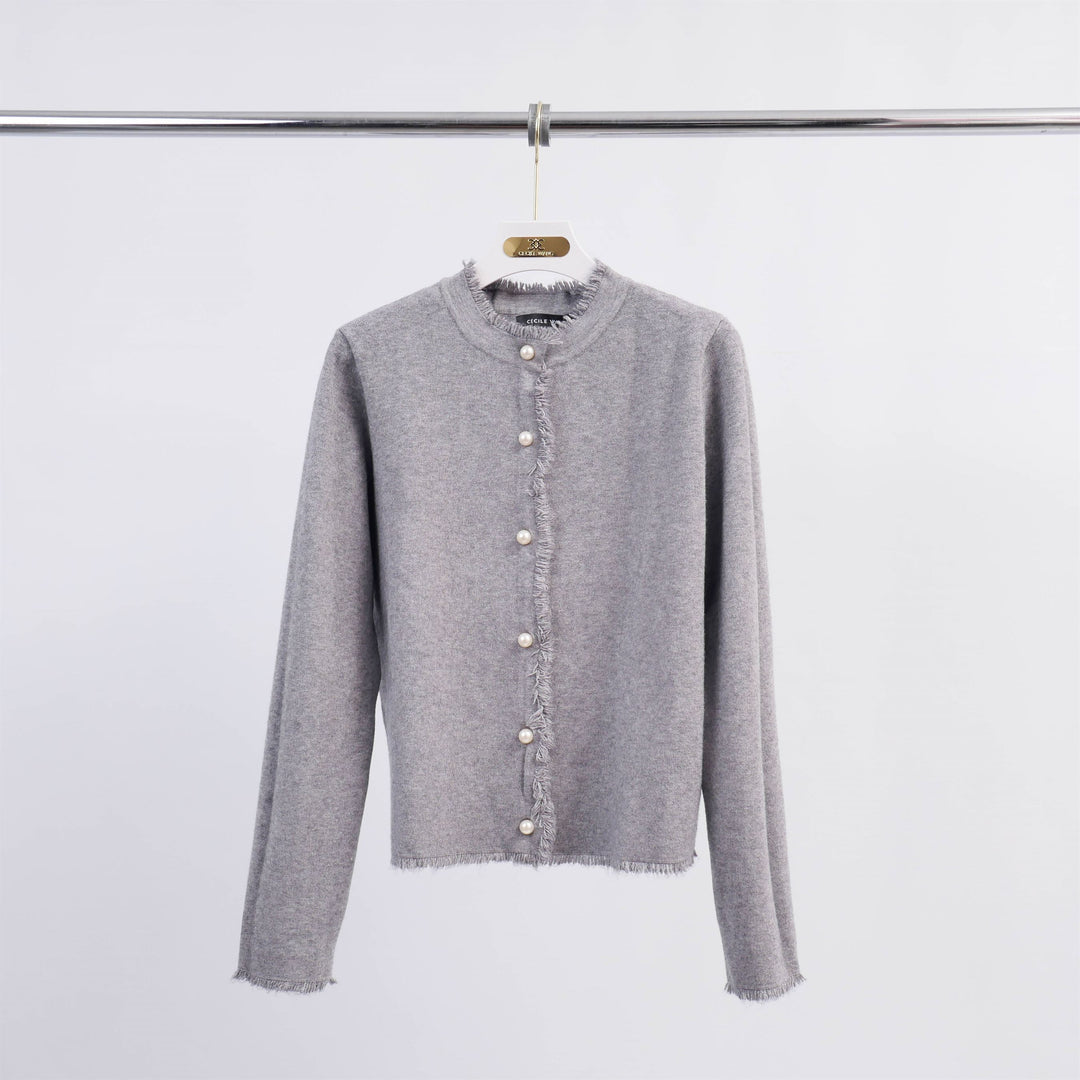 Round neck cardigan jacket with pearl buttons HY86060