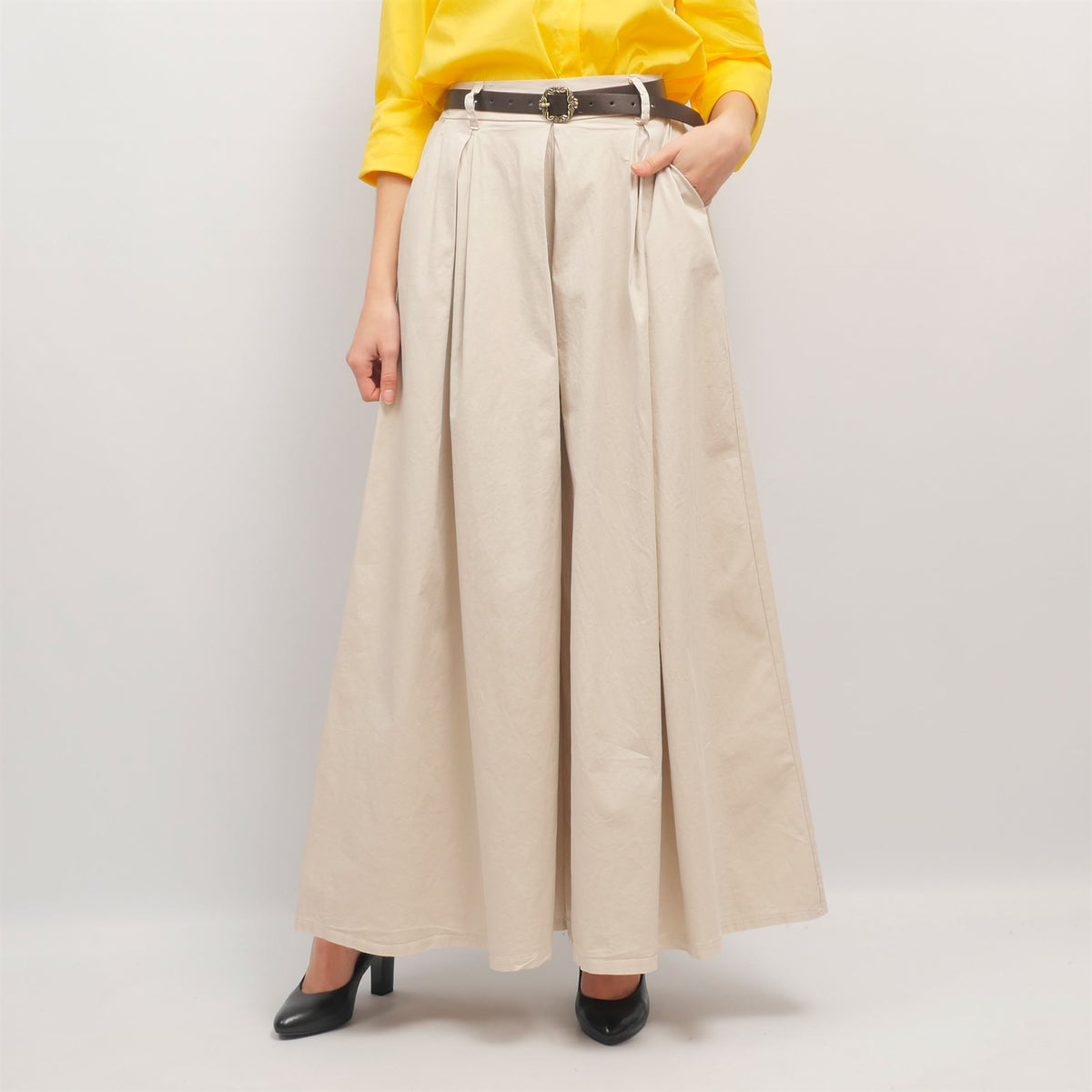 Wide leg belted cotton trousers cva824687
