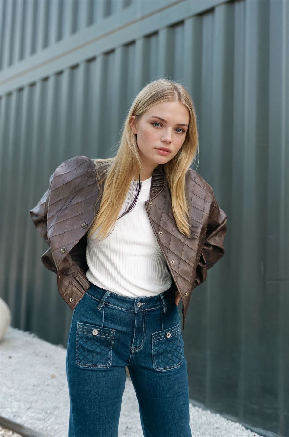 Veste matelassée en simili cuir chocolat MJ264035