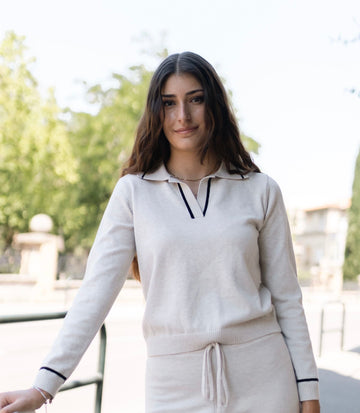 Pull col polo en maille fine contrastée DSY9464