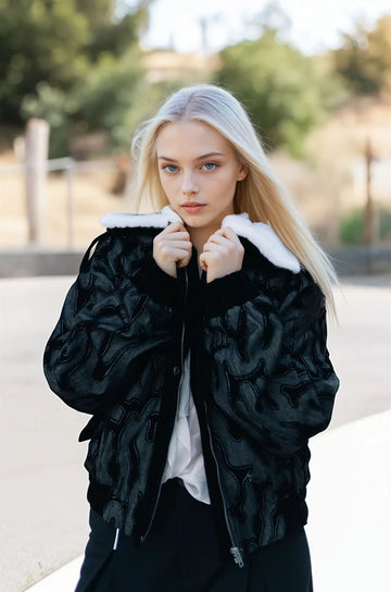 Veste bomber à col fausse fourrure contrasté MJ264374