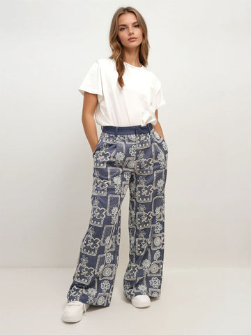 Pantalon large imprimé floral patchwork MJ264444