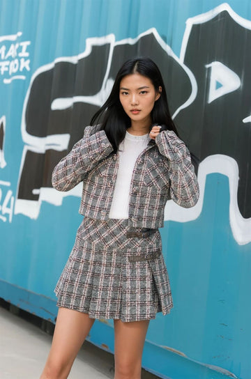 Veste courte en tweed à carreaux MJ264451