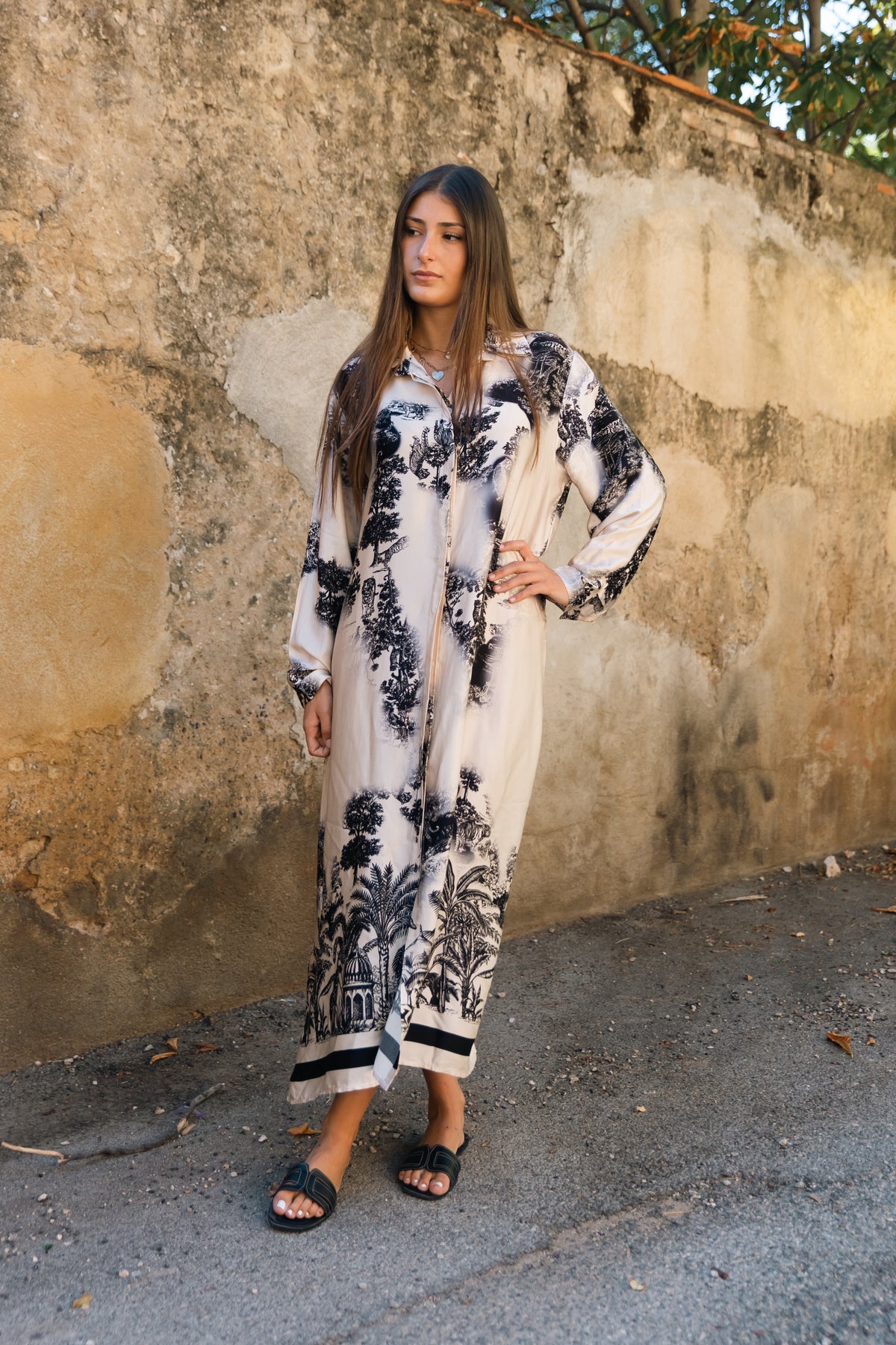 Long flowing jungle print dress in viscose and silk – kd6255vs 4