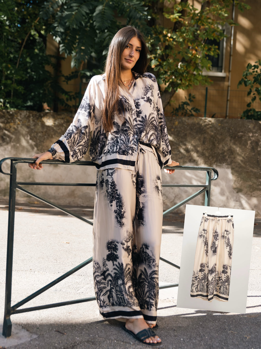 Pantalon fluide imprimé jungle en viscose et soie – KD6637VS-4