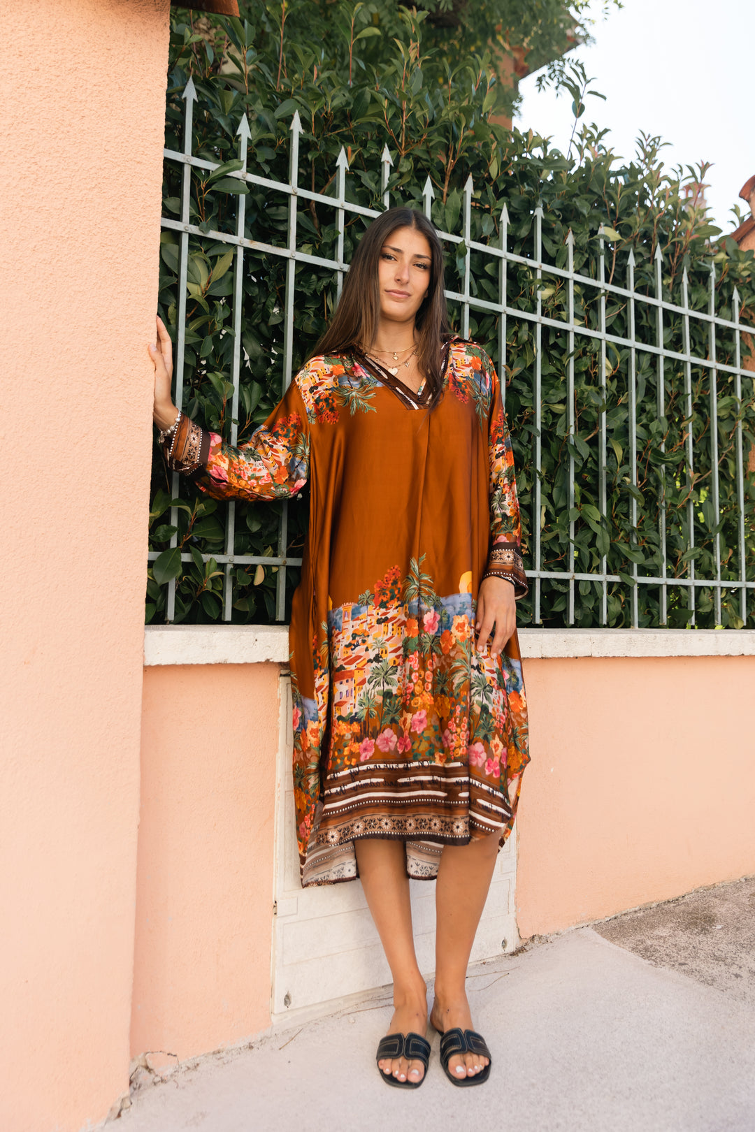 Bohemian print dress with a mandarin collar – KD6120-10