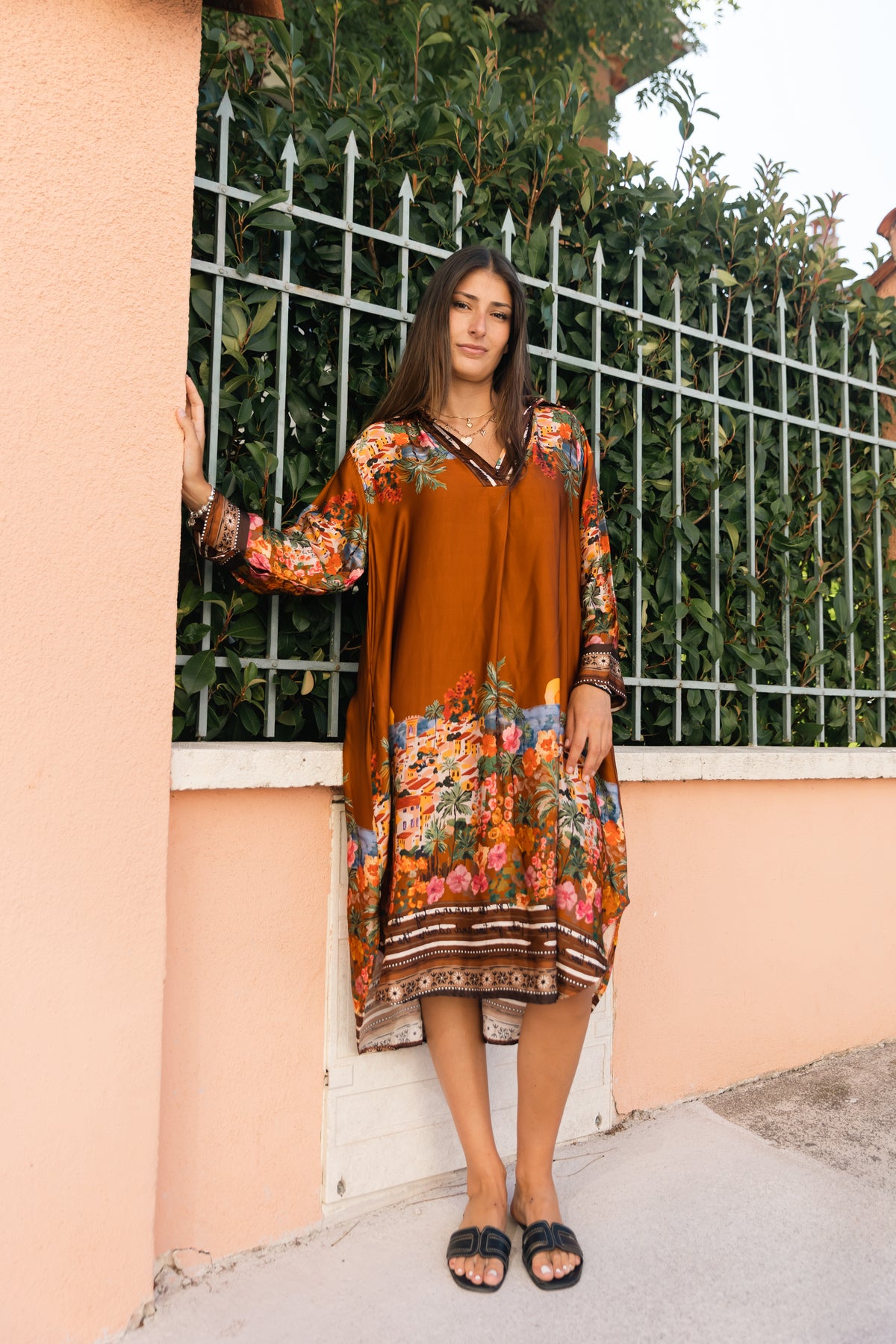 Bohemian print dress with a mandarin collar – kd6120 10