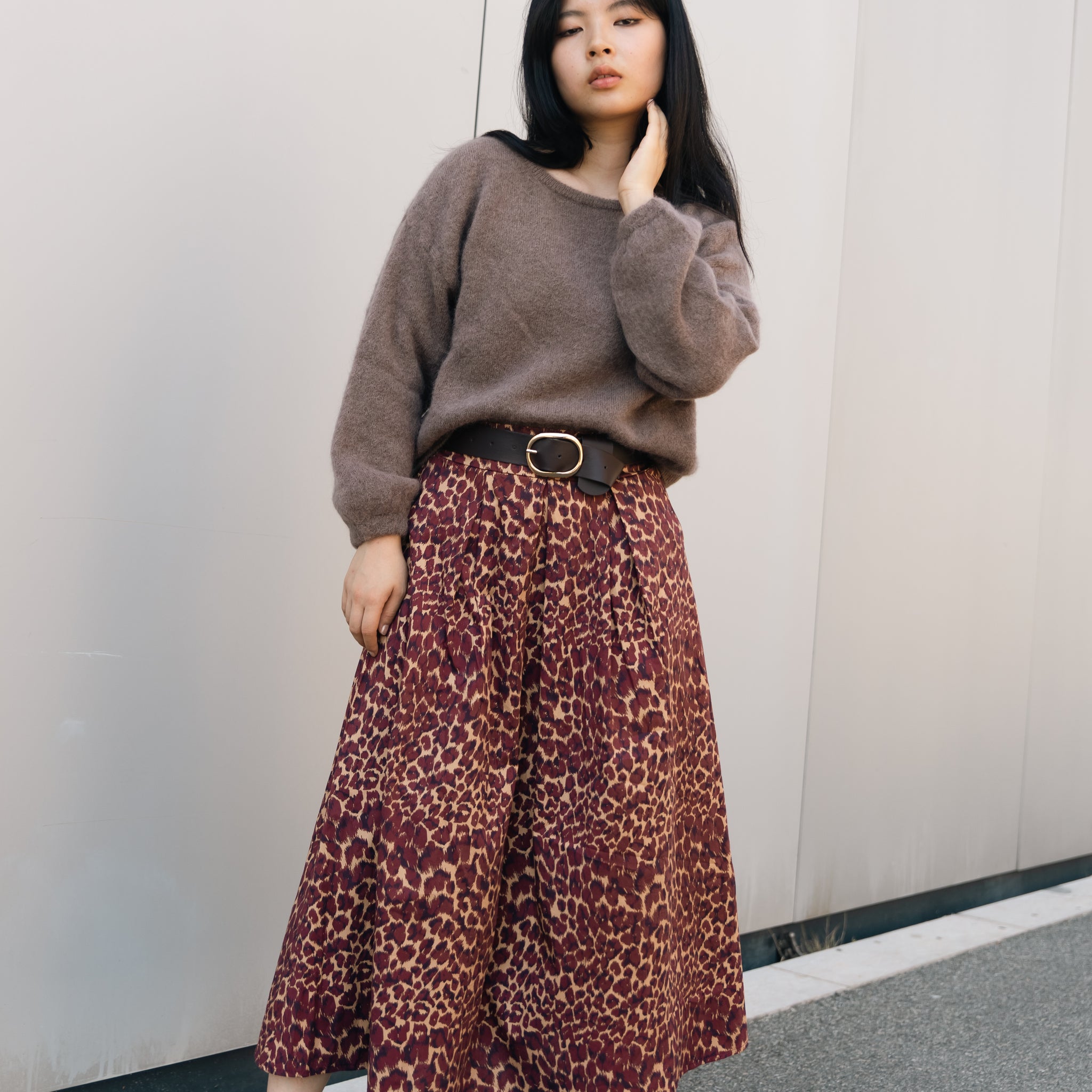 Jupe midi imprimé léopard ceinturée TDM52123-20